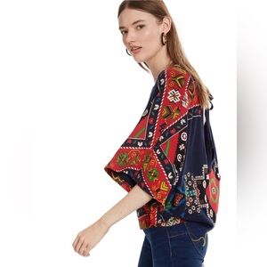 Desigual Paolina Ethnic Print Dolman Sleeve Blouse Women's Size Small
